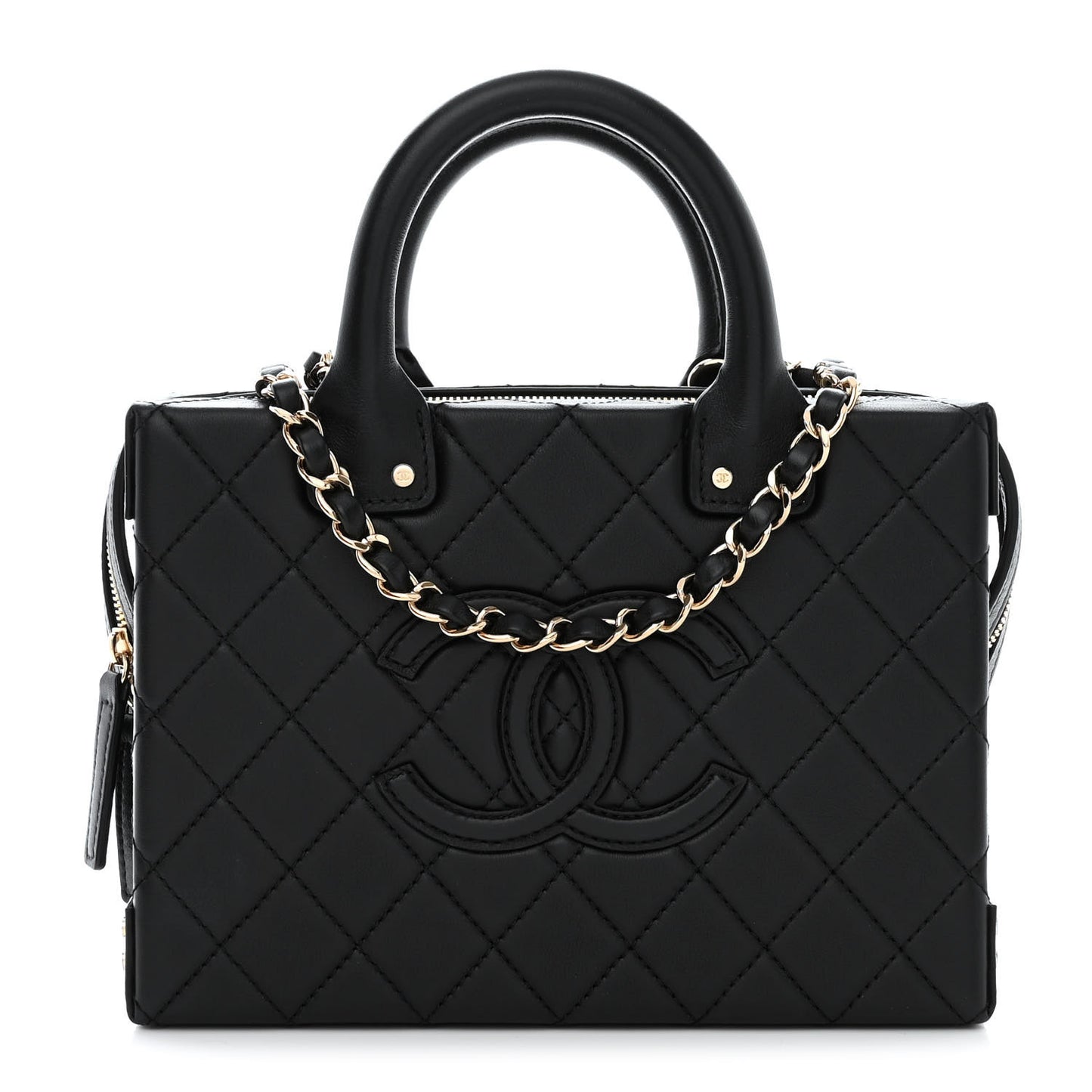 Calfskin Quilted Studded Square Vanity Case Black