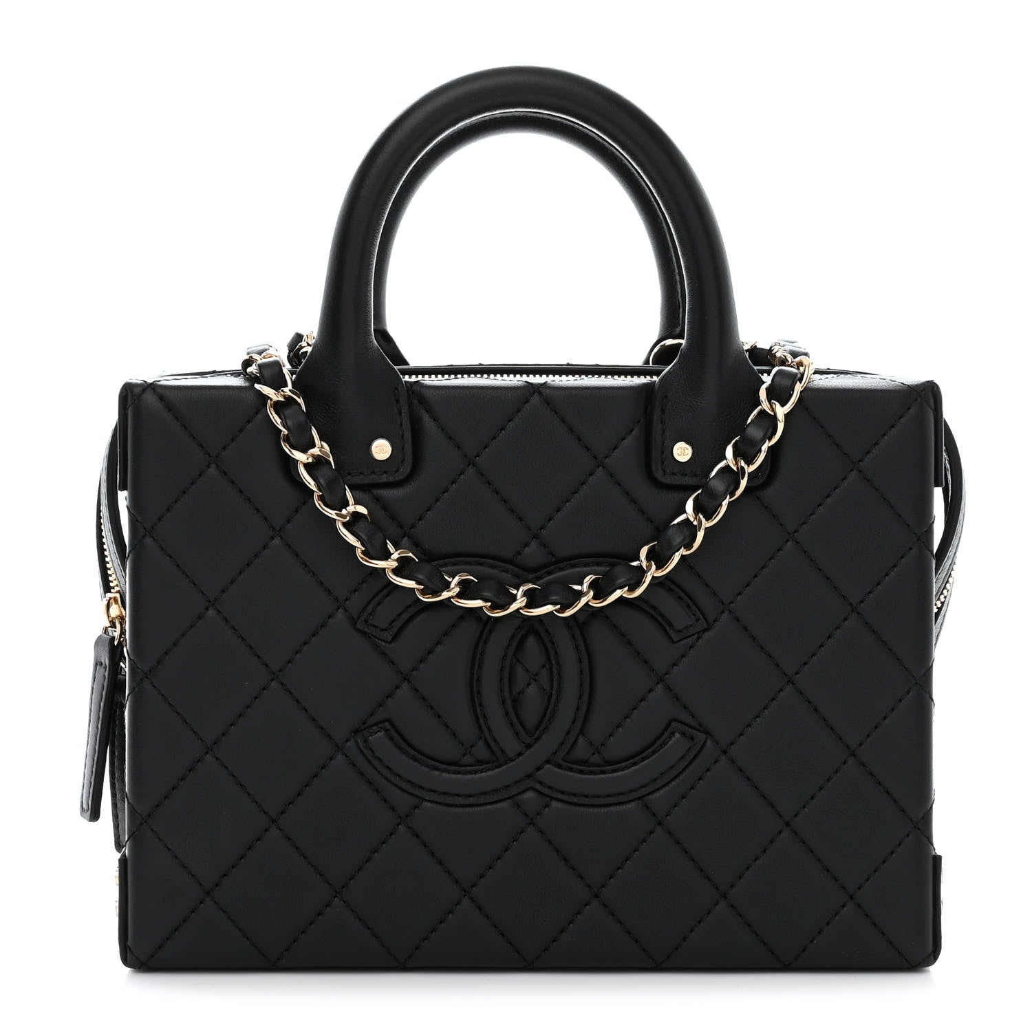 Chanel Calfskin Quilted Studded Square Vanity Case Black 1 of 10