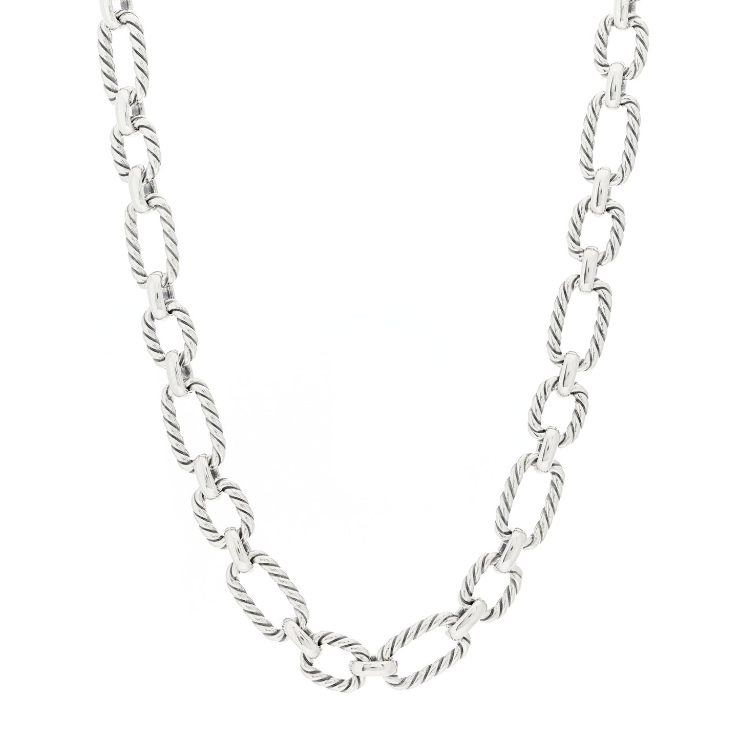 Sterling Silver Blue Sapphire 9.5mm Cushion Link Chain Necklace