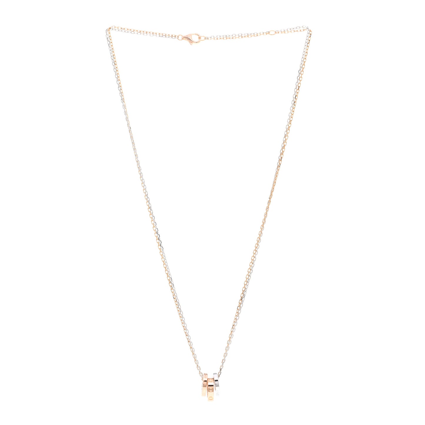 18K White Pink Gold Diamond Three Ring LOVE Pendant Necklace