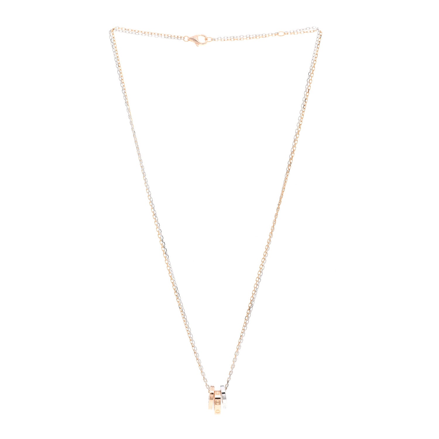 Cartier 18K White Pink Gold Diamond Three Ring LOVE Pendant Necklace 3 of 5