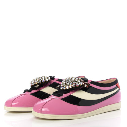 Gucci Patent Calfskin Crystal Womens Web Falacer Sneakers 39 Pink 3 of 11
