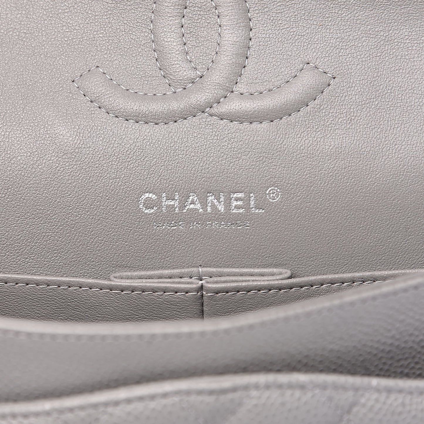 Caviar Quilted Medium Double Flap Grey