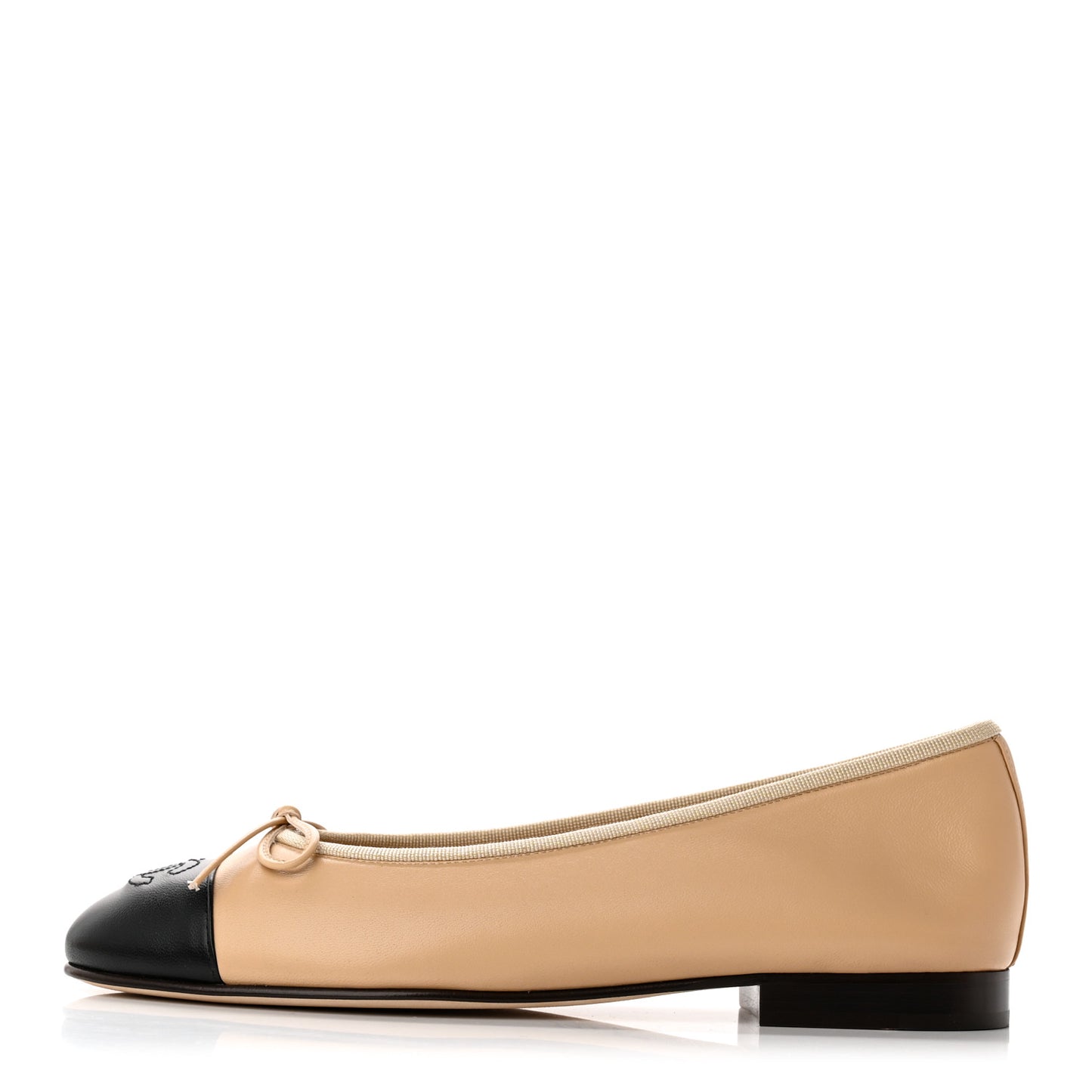 Lambskin Cap Toe CC Ballerina Flats 38 Beige Black