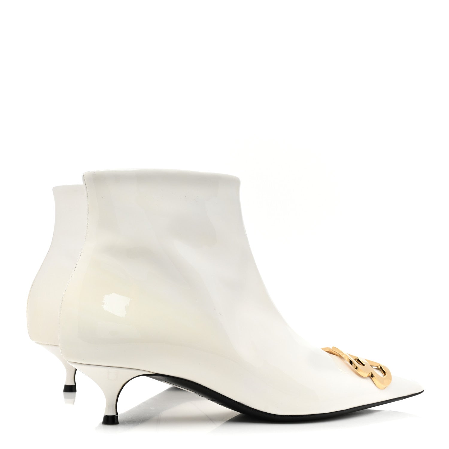 Balenciaga Patent BB Pointy Toe Ankle Booties 38.5 Optical White 4 of 11