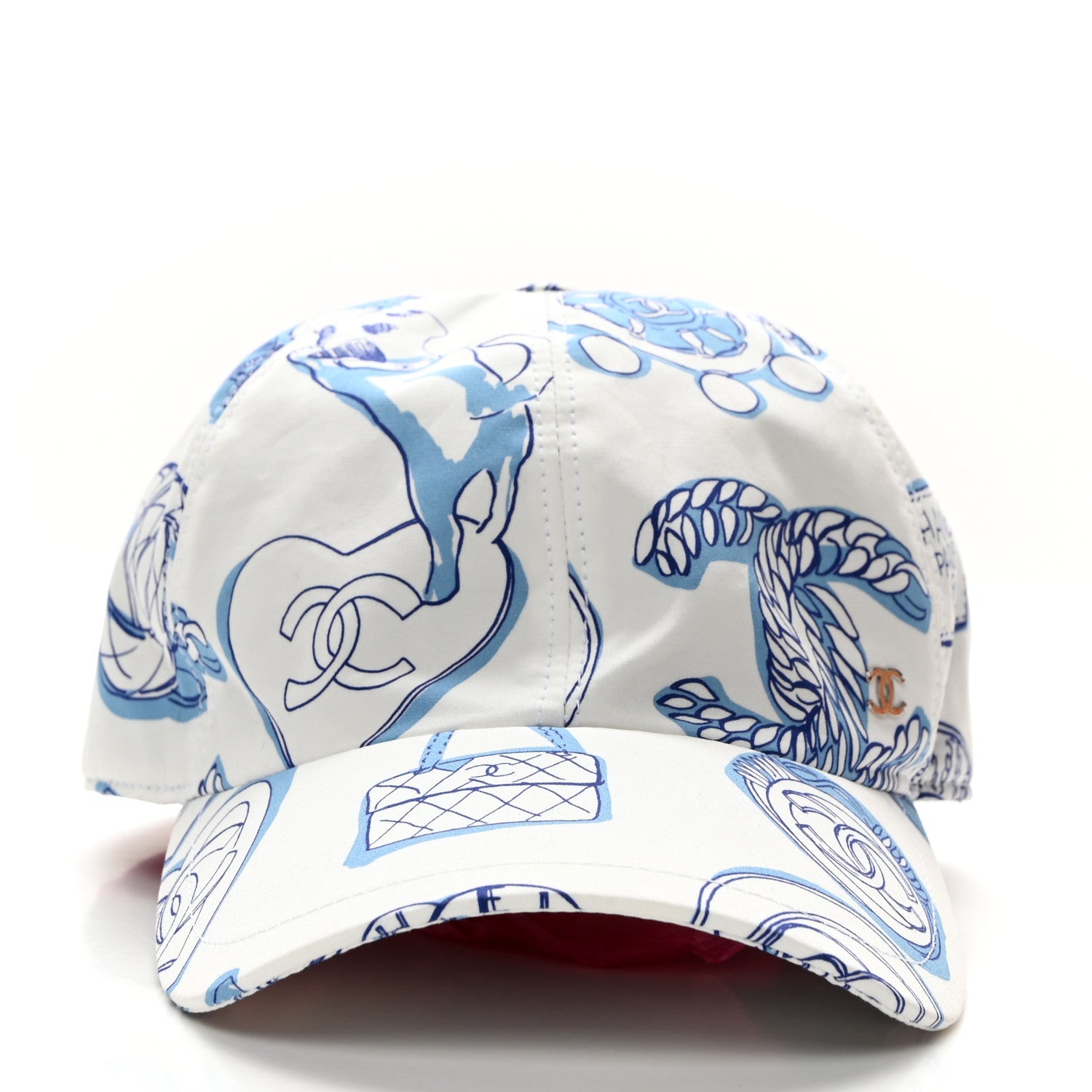 Chanel Cotton CC Print Cap Hat White Blue 3 of 8