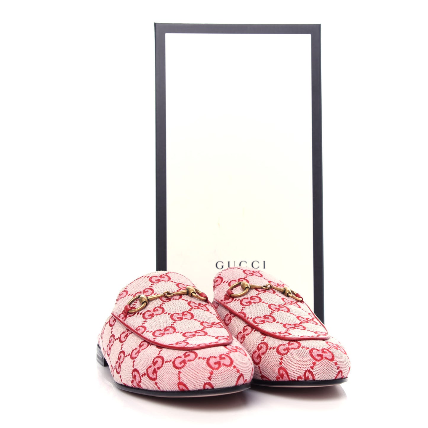 Canvas GG Monogram Horsebit Womens Princetown Slippers 40 Gardenia Hibiscus Red