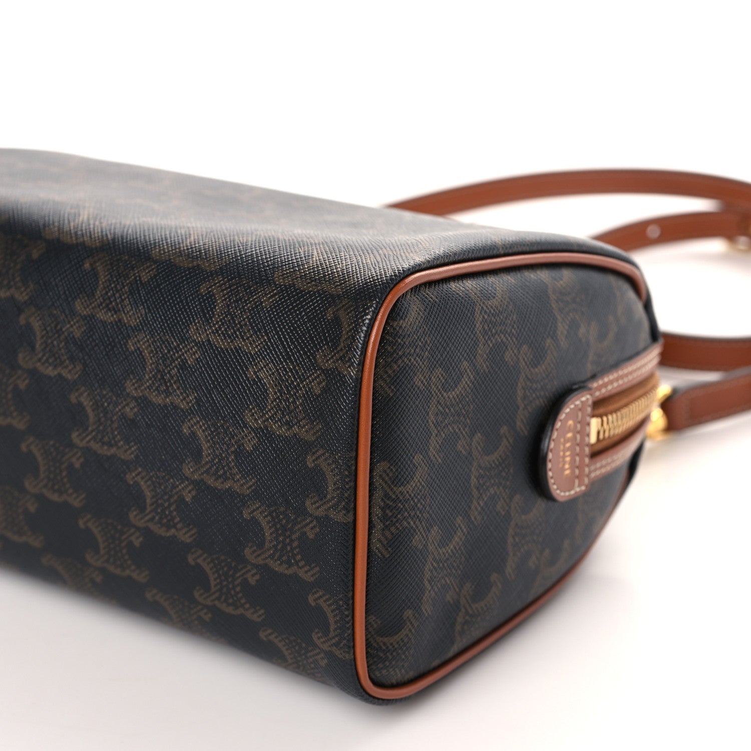 Celine Triomphe Canvas Calfskin Small Boston Bag Tan 9 of 10