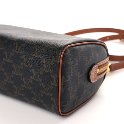 Celine Triomphe Canvas Calfskin Small Boston Bag Tan 9 of 10