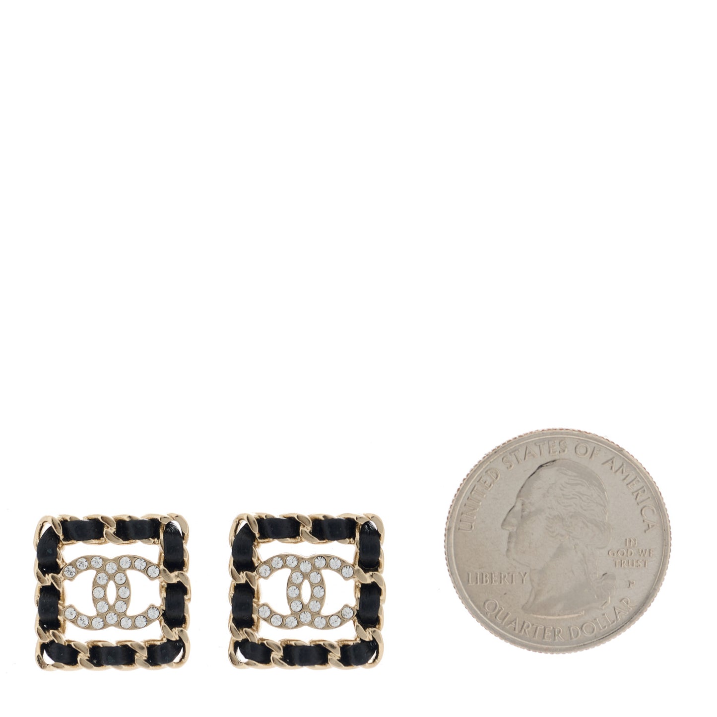 Crystal Lambskin Chain Sergeant Chanel Stud Earrings Black Gold