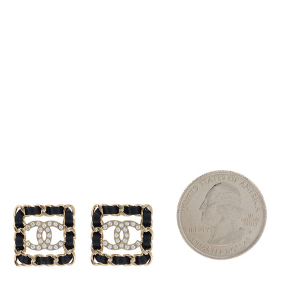 Chanel Crystal Lambskin Chain Sergeant Chanel Stud Earrings Black Gold 2 of 5