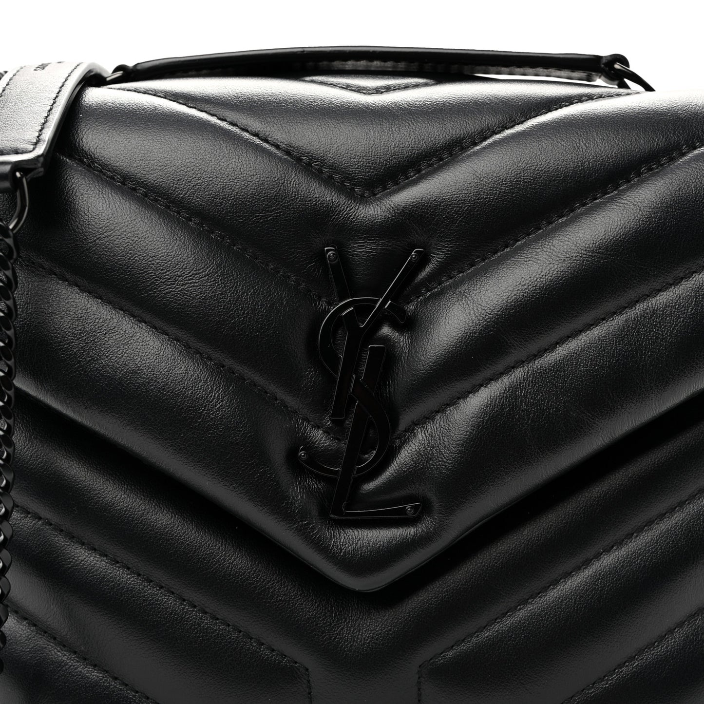 Calfskin Y Quilted Monogram Monochrome Small Loulou Chain Satchel  Black