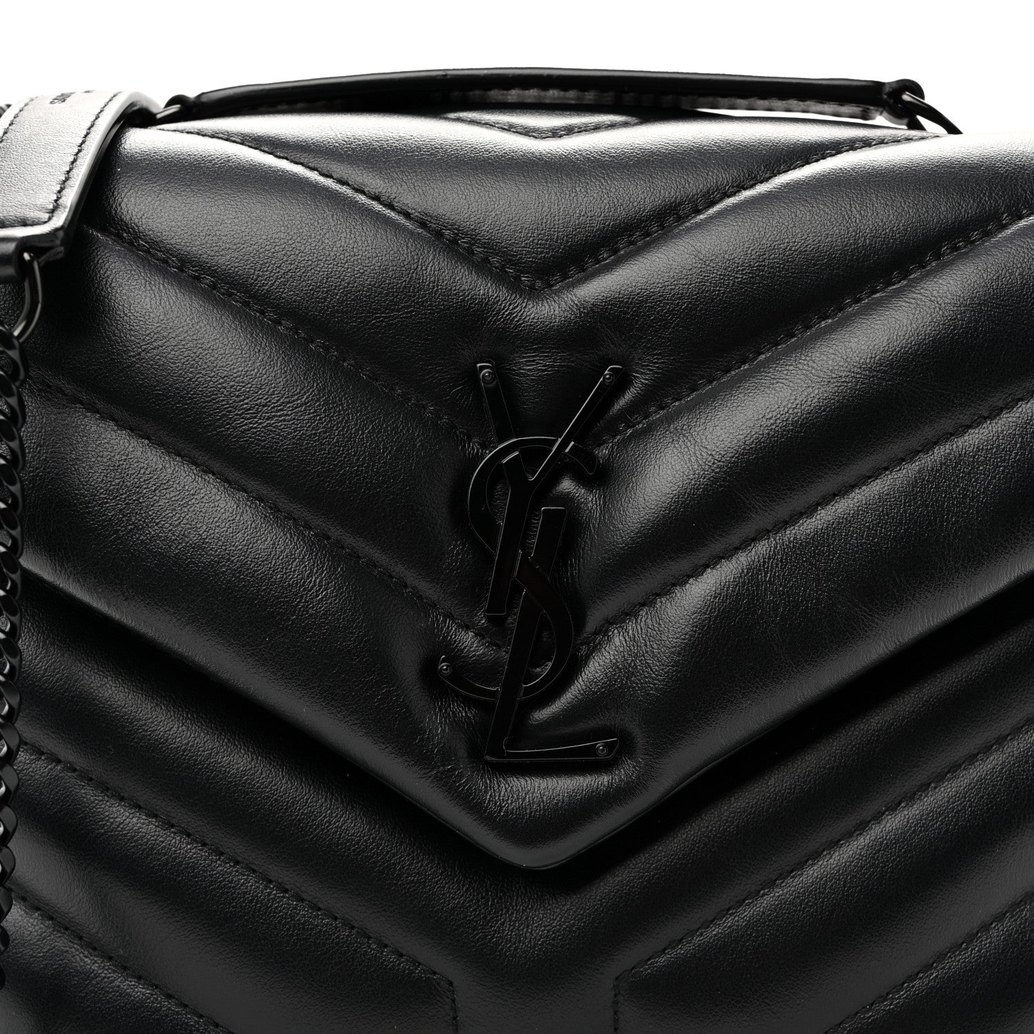 Saint Laurent Calfskin Y Quilted Monogram Monochrome Small Loulou Chain Satchel  Black 7 of 9