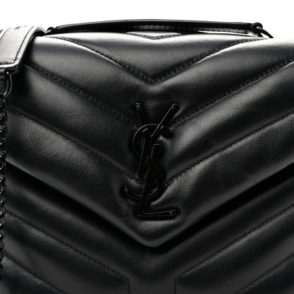 Saint Laurent Calfskin Y Quilted Monogram Monochrome Small Loulou Chain Satchel  Black 7 of 9