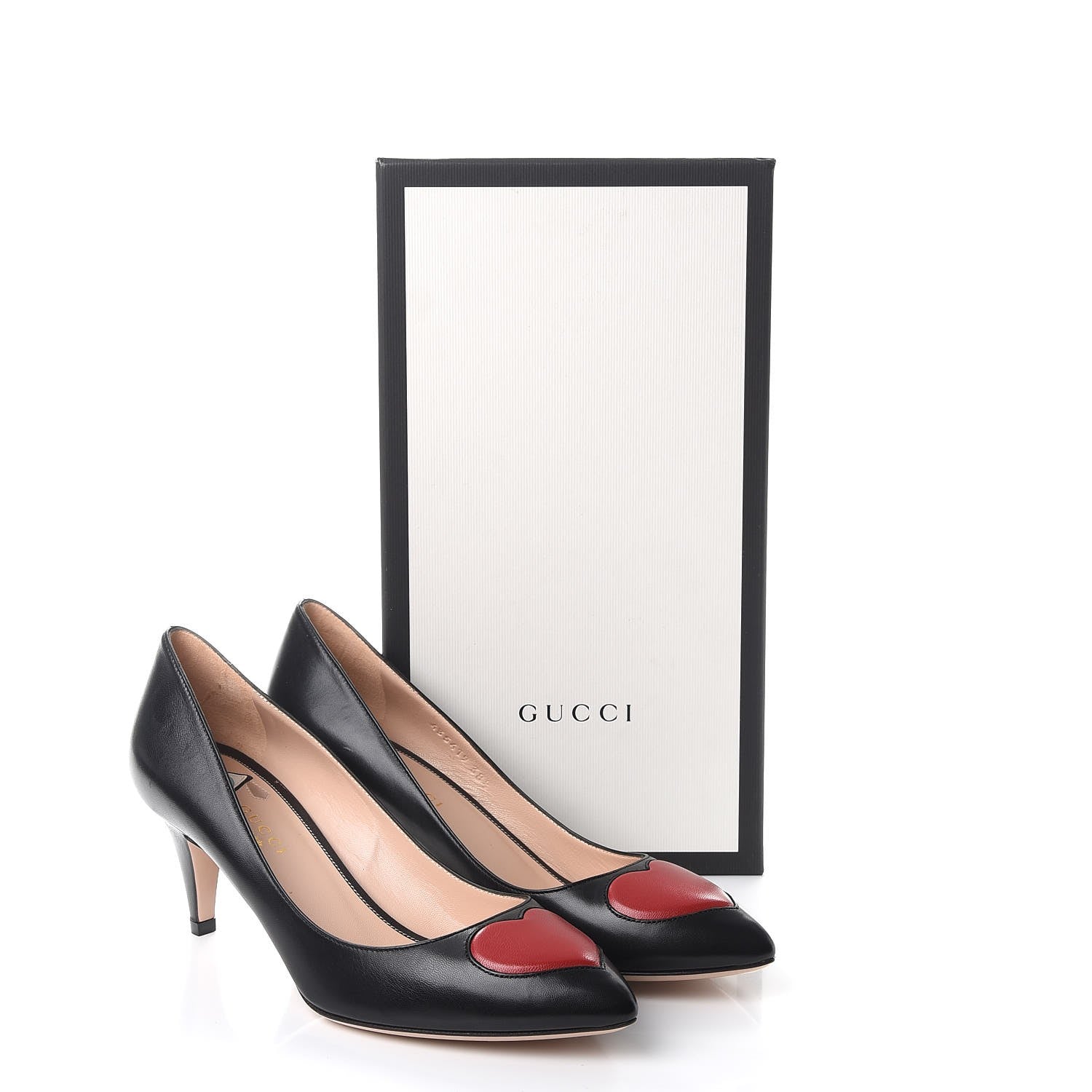 Gucci Nappa Molina Heart Pumps Heels 38.5 Black Red 11 of 11