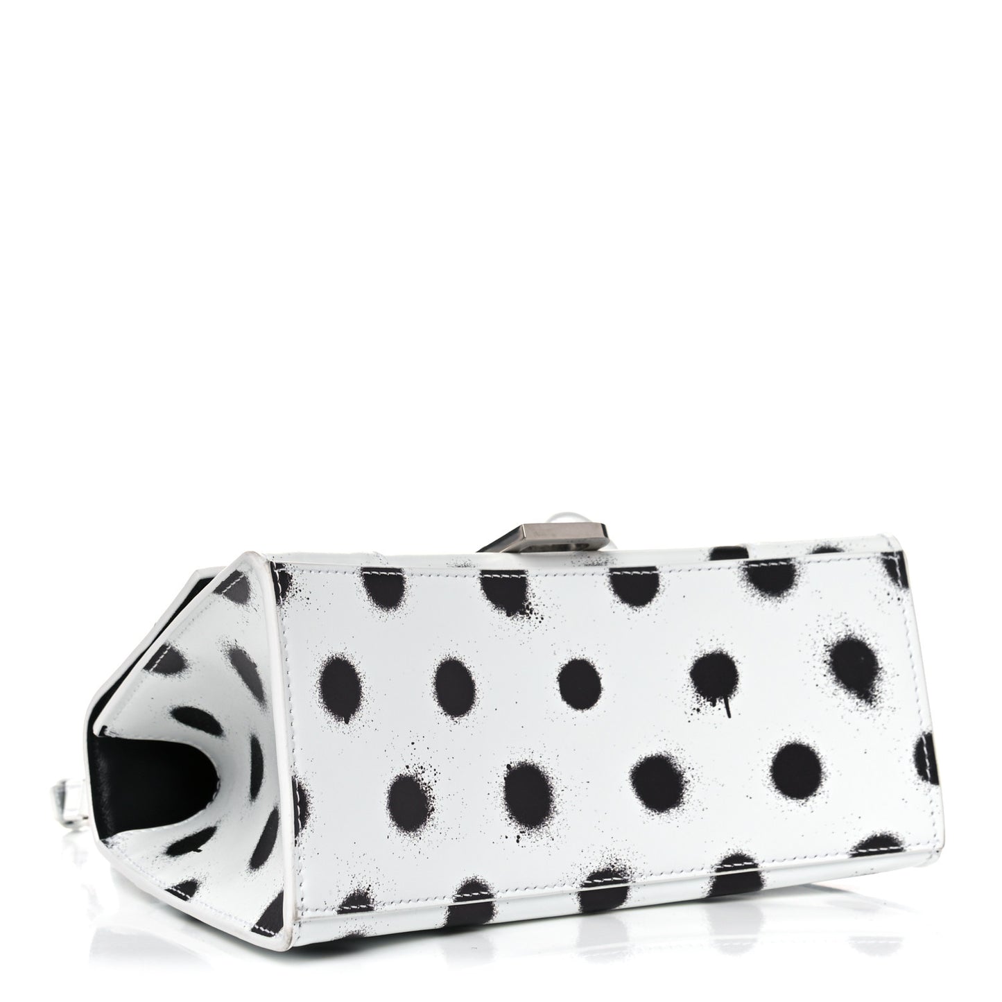 Smooth Calfskin Spray Polka Dot Small Hourglass Top Handle Bag White Black