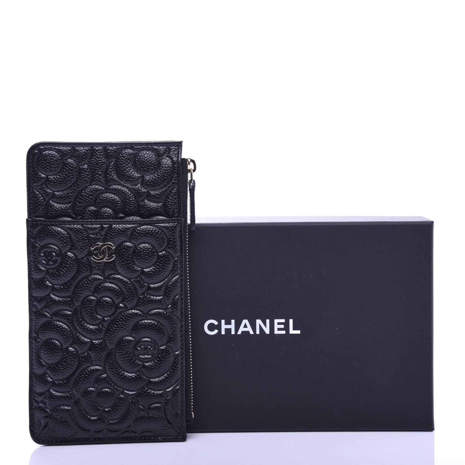 Chanel Caviar Camellia Embossed Classic Flat Wallet Pouch Black 8 of 8
