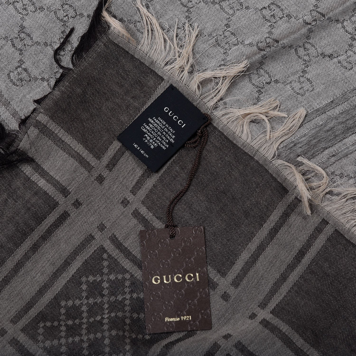 Gucci Wool Silk GG Monogram Diamante Cavendish Square Shawl Brown 2 of 3
