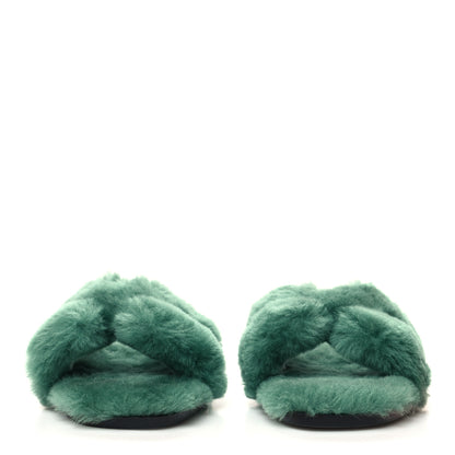 Hermes Woolskin Oran Sandals 35 Vert Anglais 2 of 8