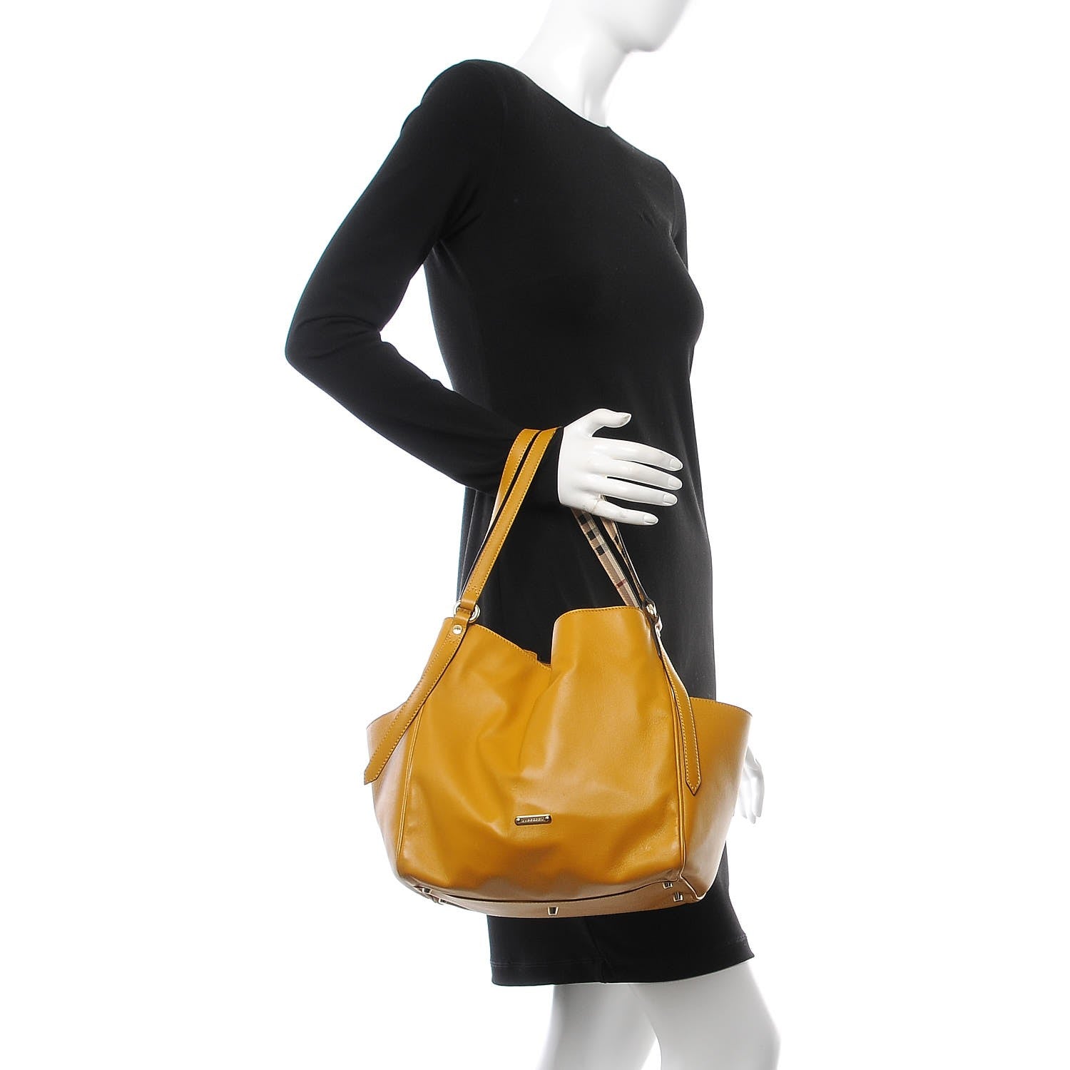 Burberry Calfskin Haymarket Check Small Canterbury Tote Yellow 2 of 12