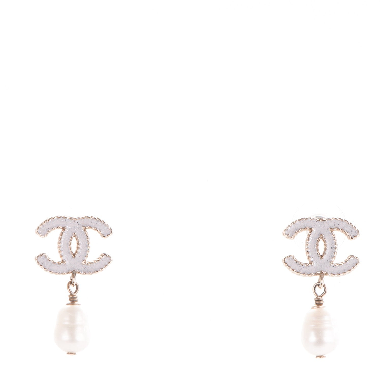Chanel Resin Bead CC Drop Earrings Ivory 1 of 5