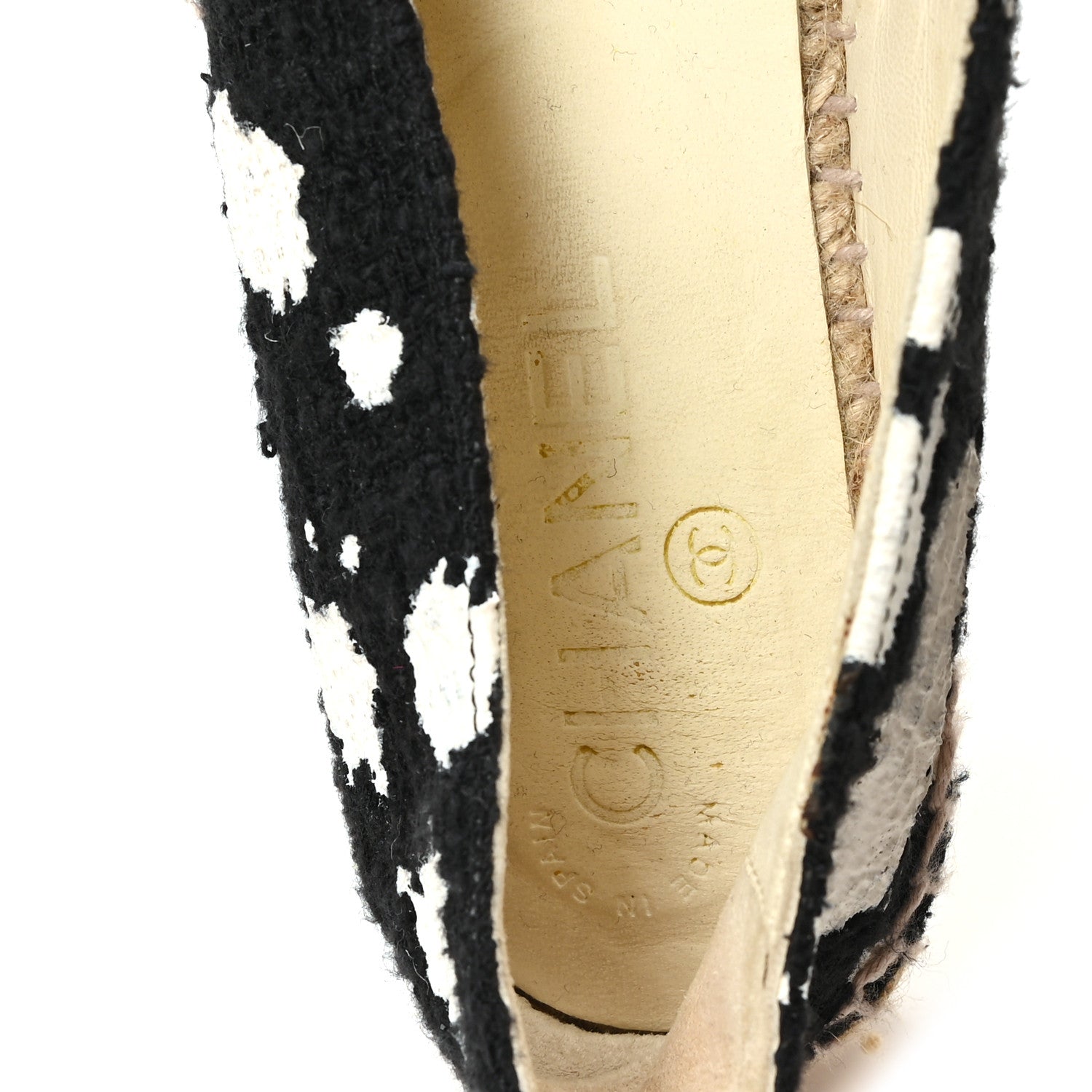 Chanel Patent Tweed Splatter Paint Print Cap Toe CC Espadrilles 36 Black White 8 of 9