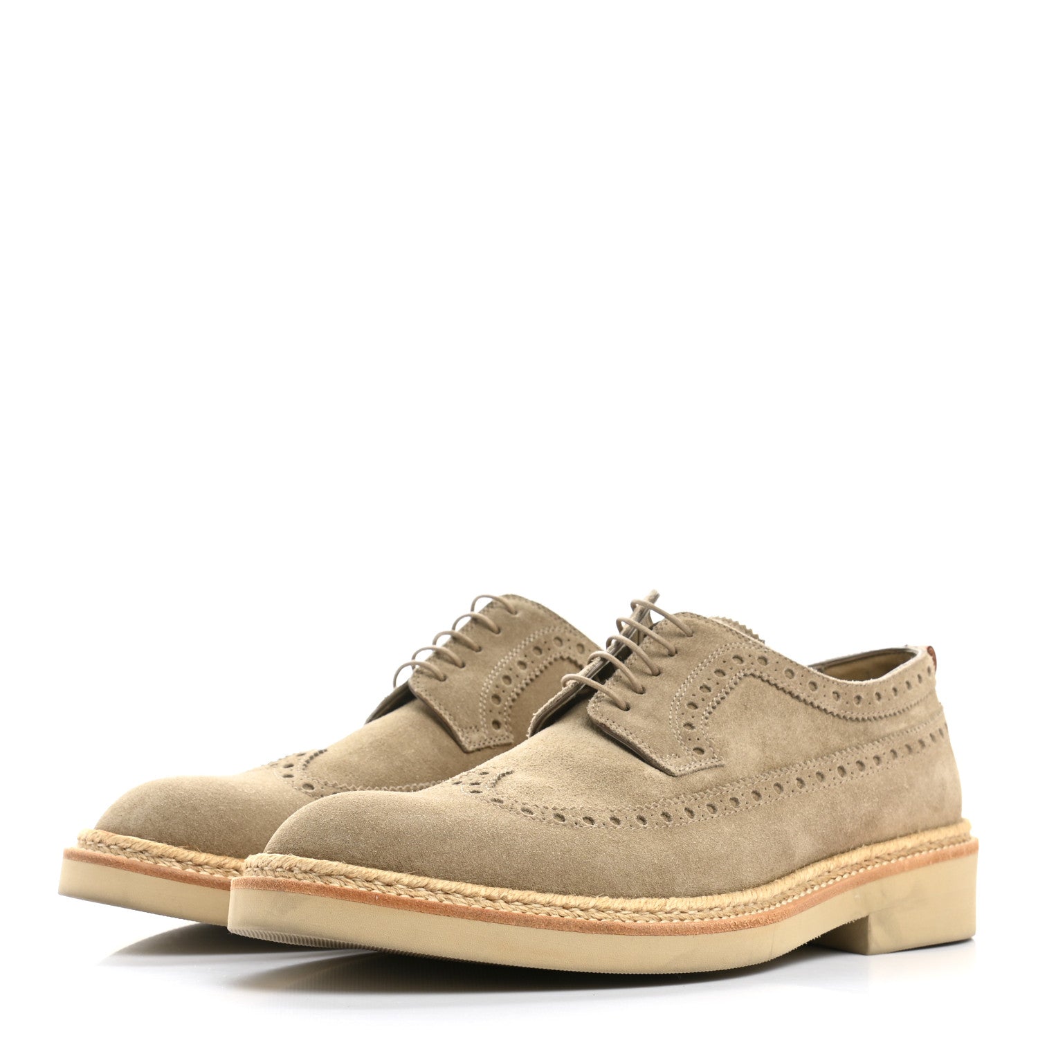 Louis Vuitton Suede Palm Beach Wing Tip Mens Derby Shoes 8 Beige 3 of 11