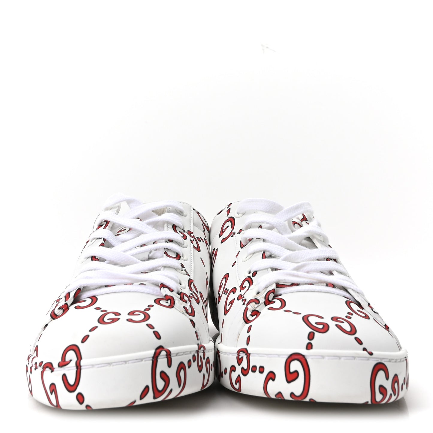 Calfskin GucciGhost Print Womens Ace Sneakers 40.5 White Hibiscus Red