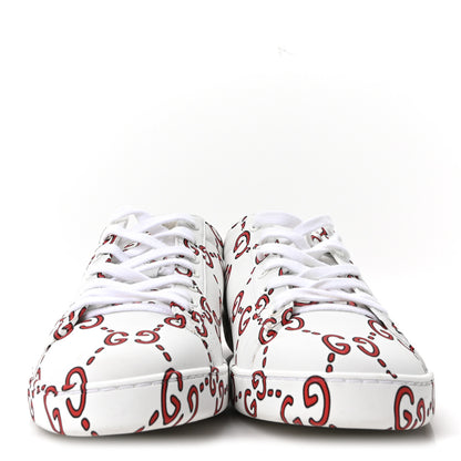 Gucci Calfskin GucciGhost Print Womens Ace Sneakers 40.5 White Hibiscus Red 3 of 10