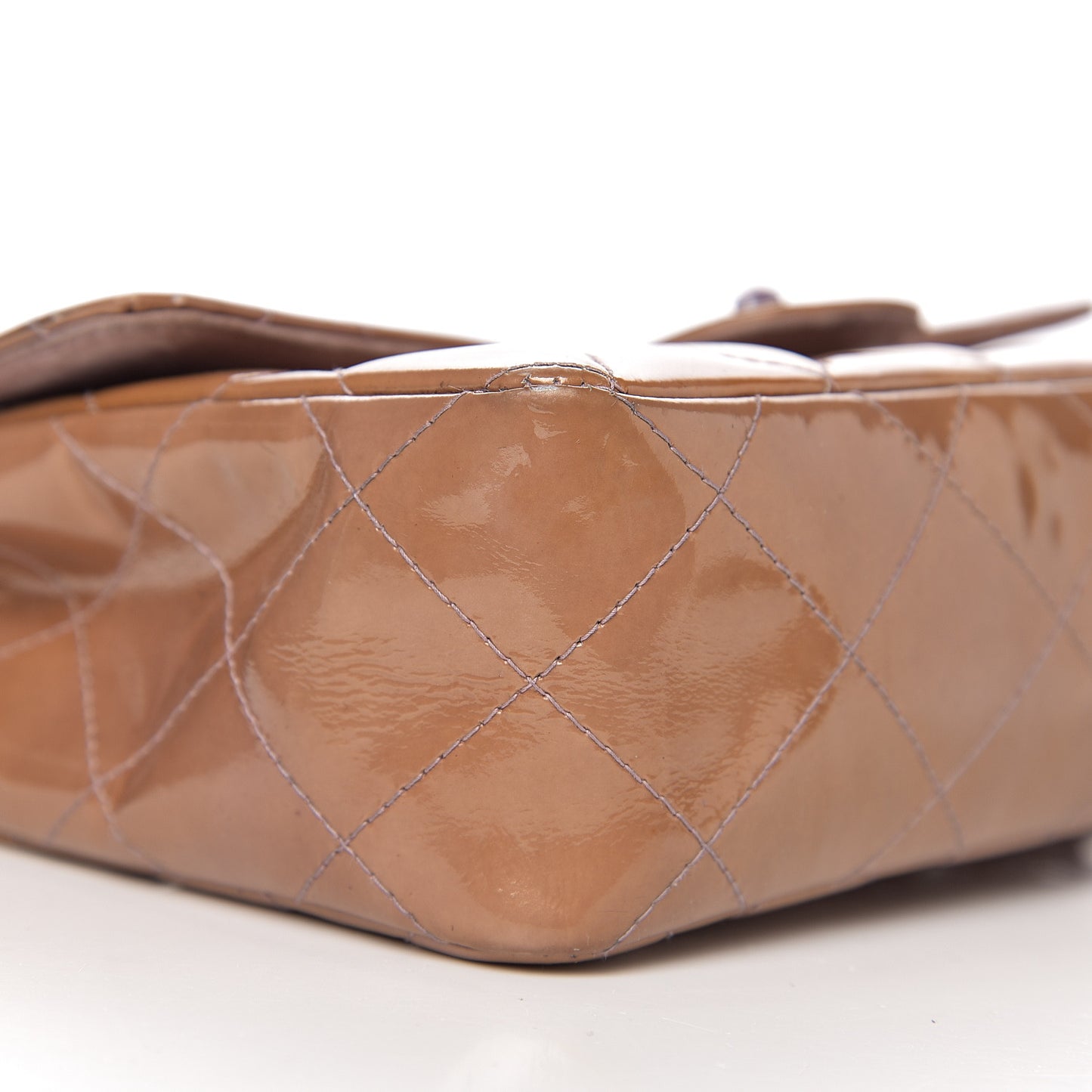 Patent Calfskin Quilted Mini Rectangular Flap Dark Beige