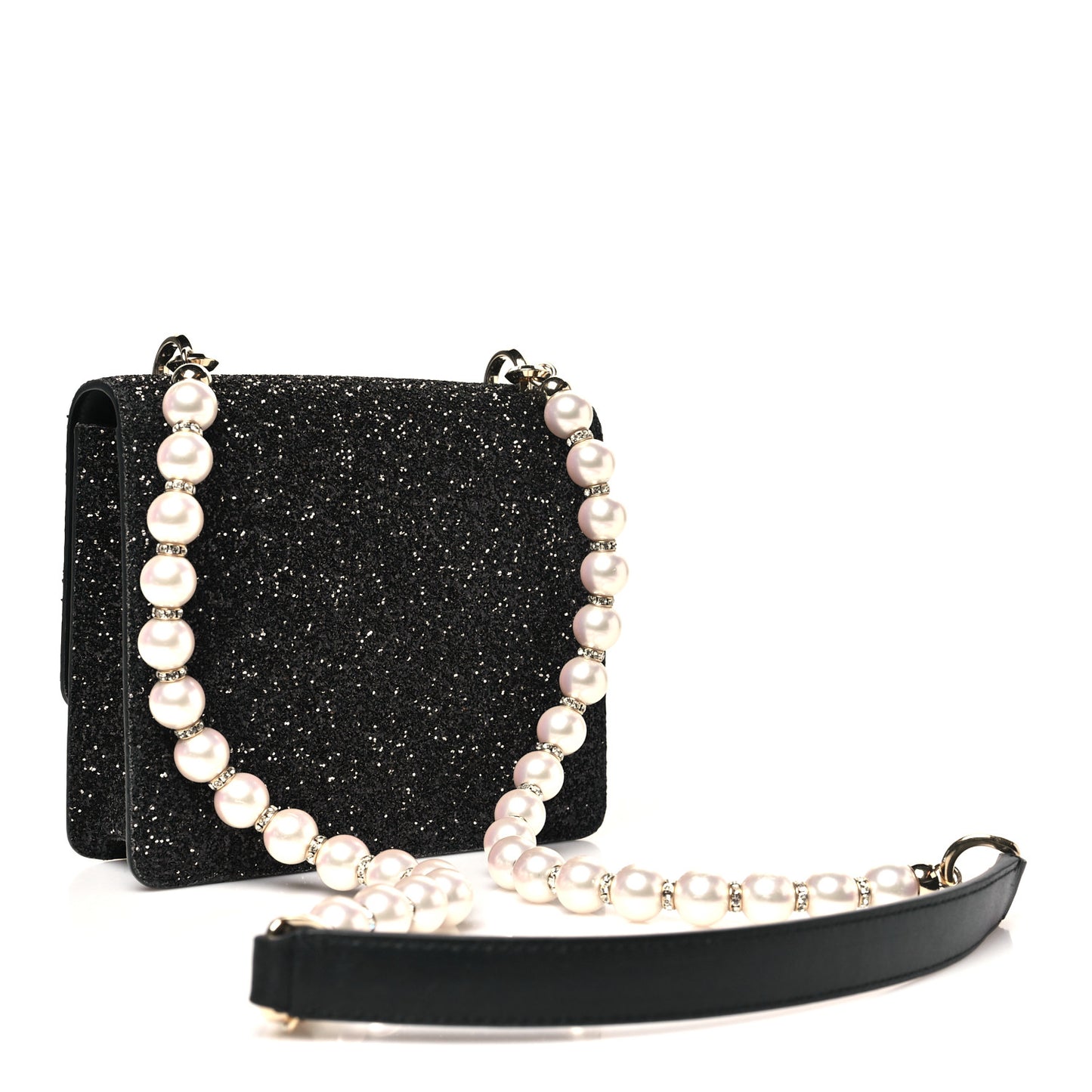 Coarse Glitter Pearl Varenne Shoulder Bag Black
