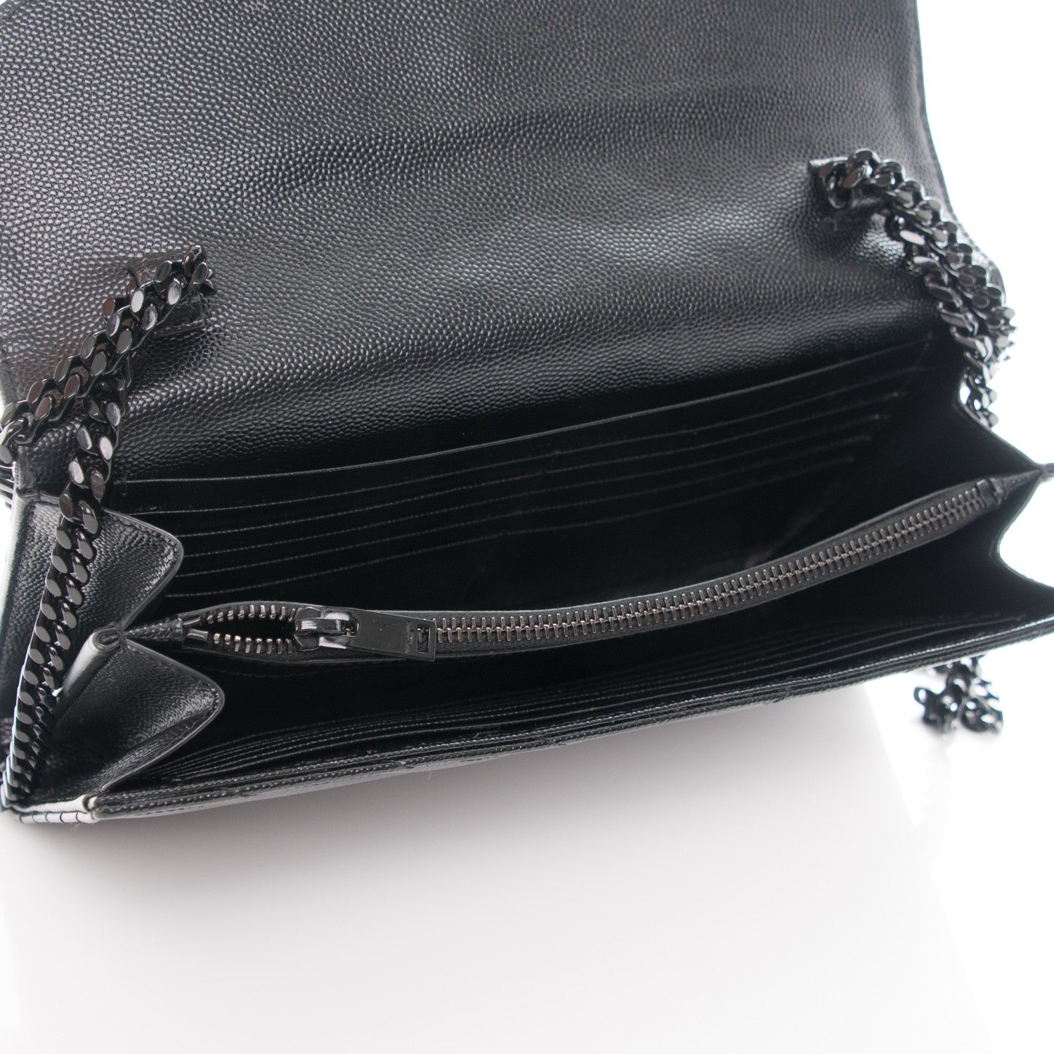 Saint Laurent Grain De Poudre Matelasse Chevron Monogram Chain Wallet Black 5 of 8