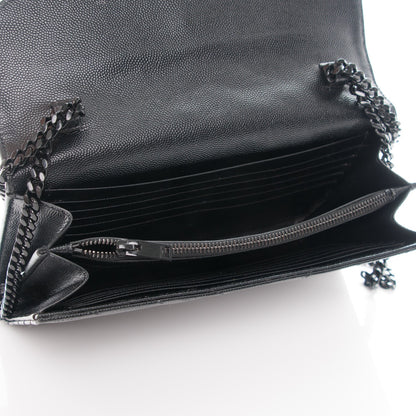 Saint Laurent Grain De Poudre Matelasse Chevron Monogram Chain Wallet Black 5 of 8