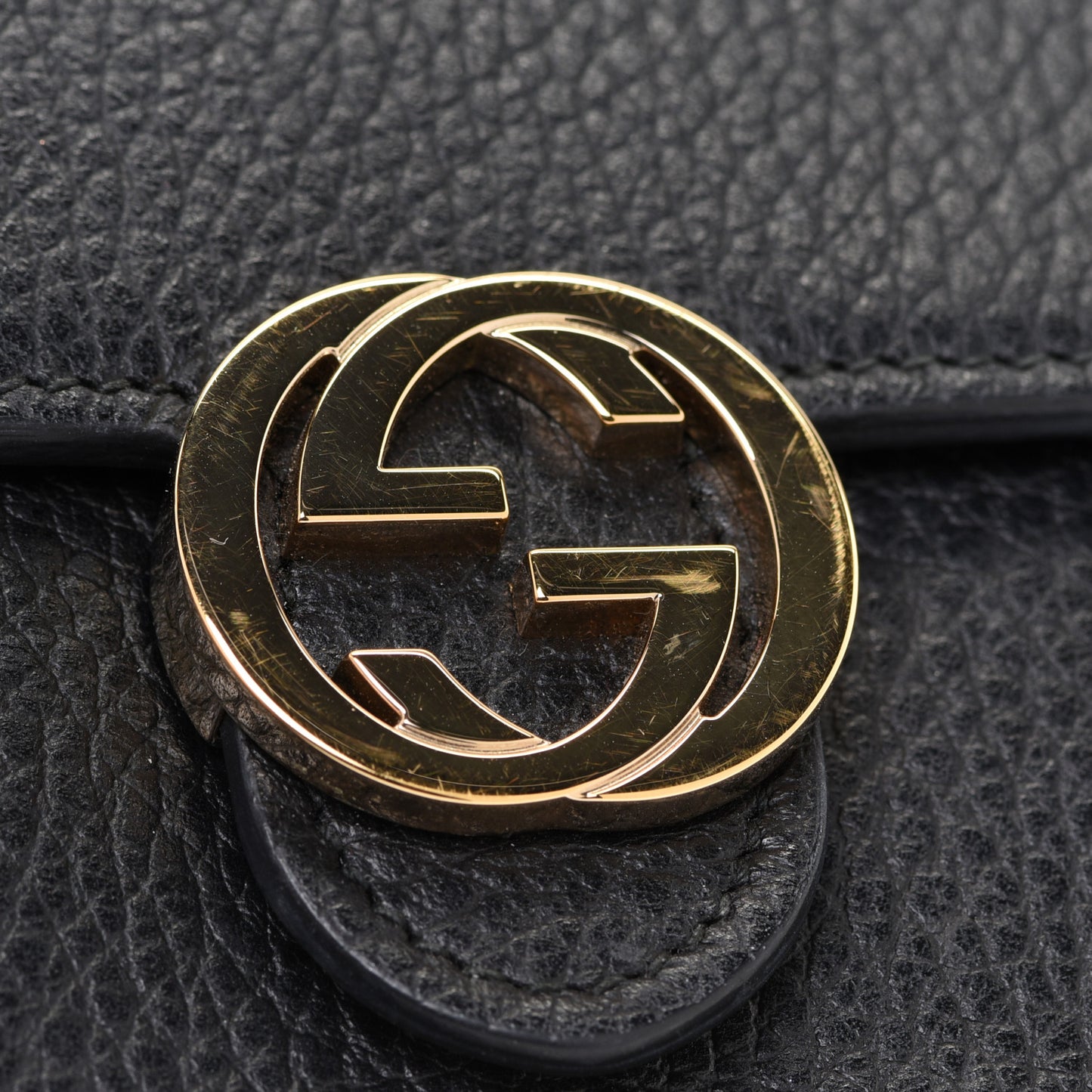 Dollar Calfskin Interlocking G Chain Wallet Black