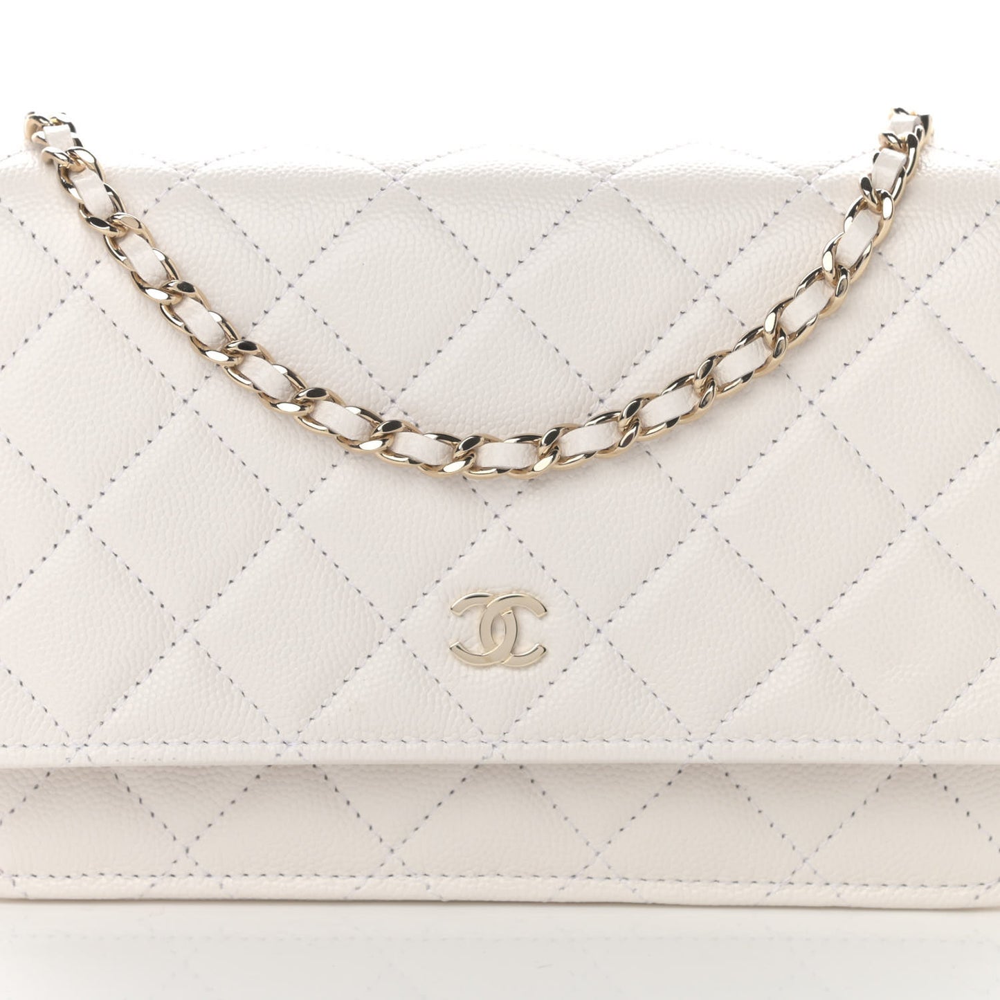 Caviar Quilted Wallet On Chain WOC White