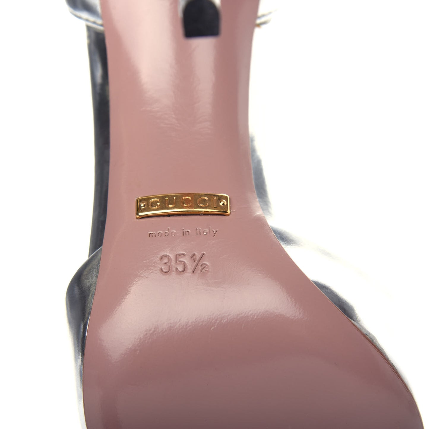 Metallic Calfskin Studded Cap Toe T Strap Pumps 35.5 Argento
