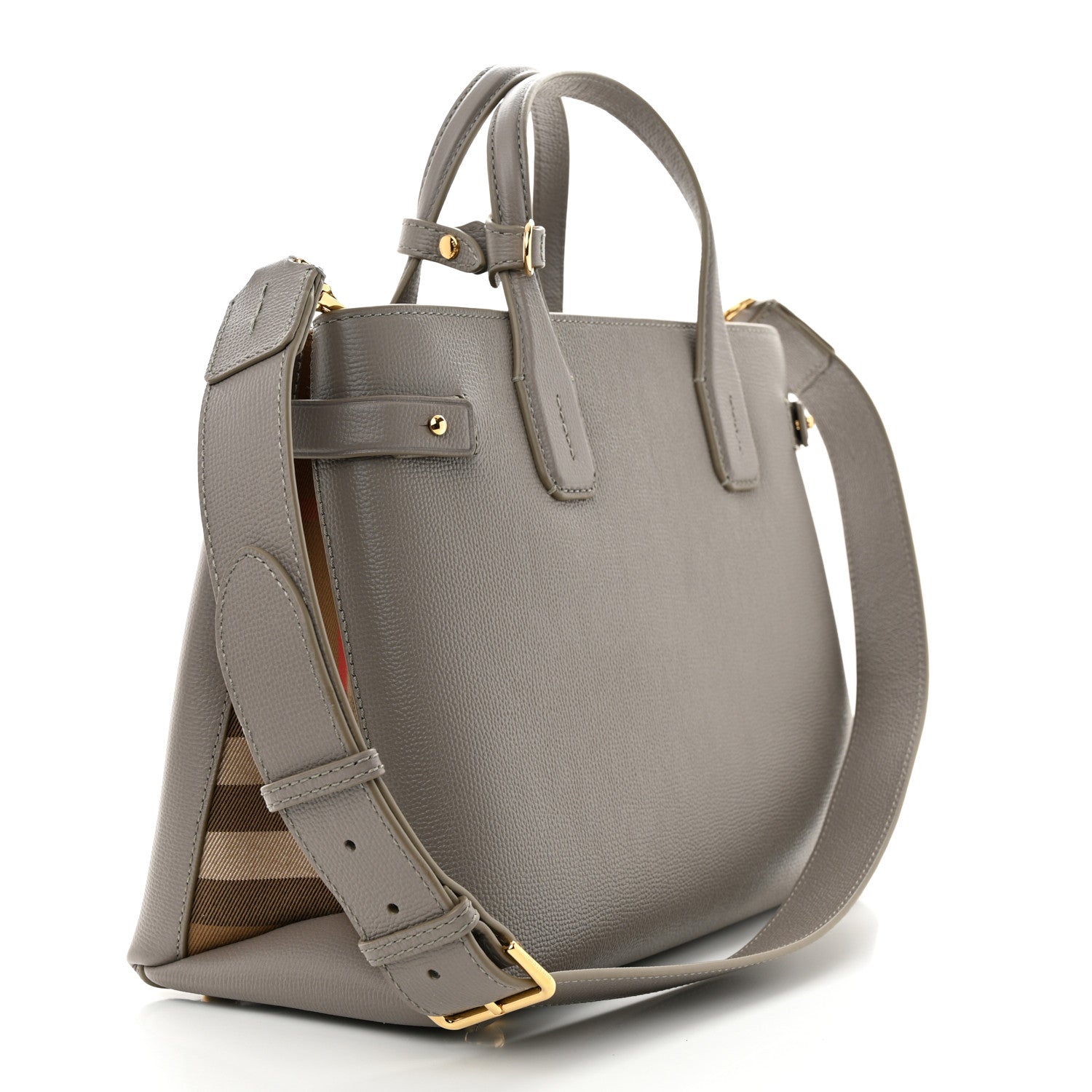 Burberry Derby Calfskin House Check Medium Banner Tote Taupe Brown 3 of 10
