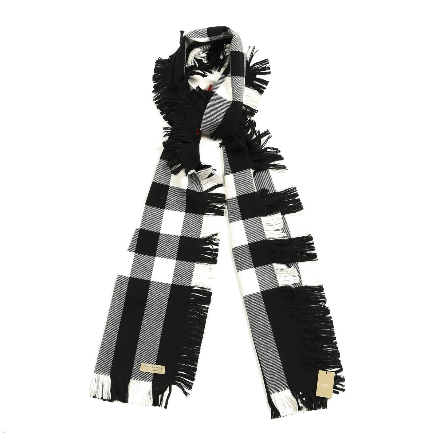 Wool Half Mega Check Fringe Scarf Black