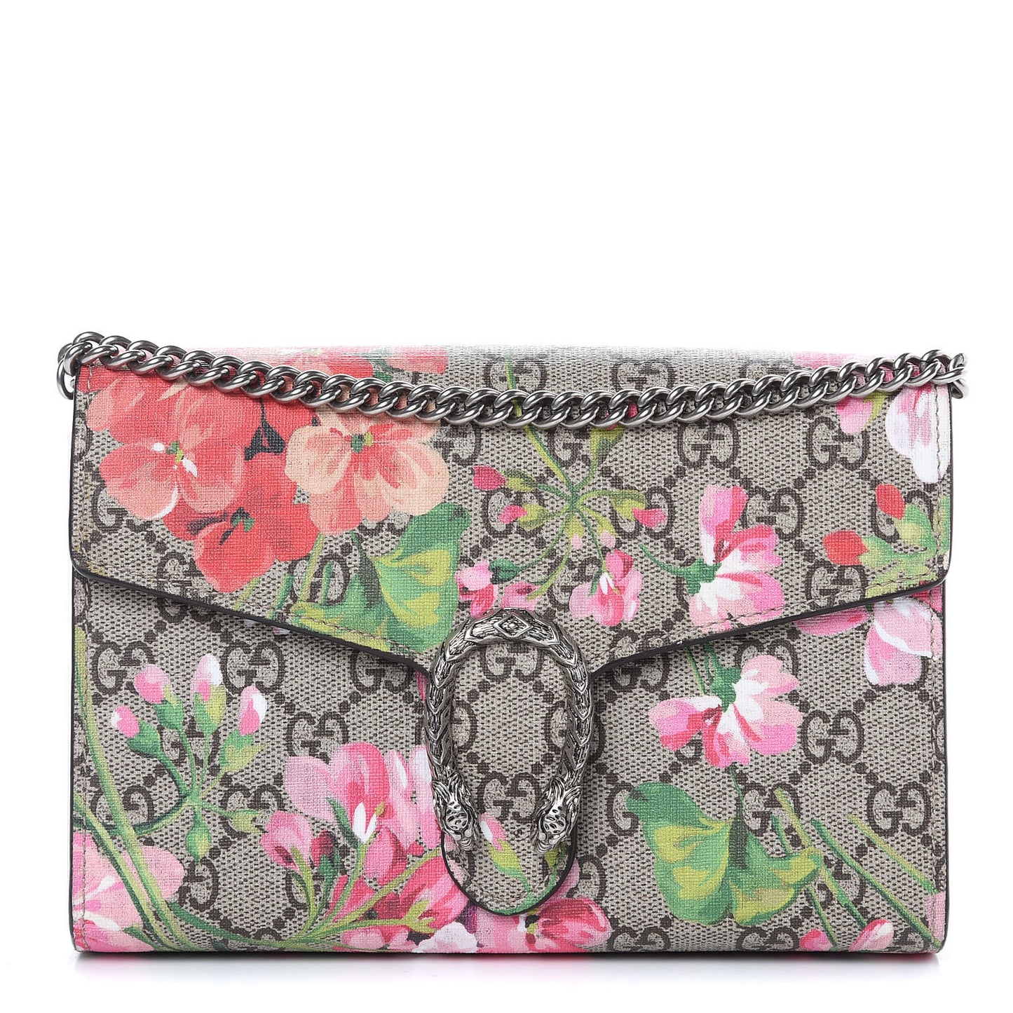 GG Supreme Monogram Blooms Mini Dionysus Chain Wallet Beige Multicolor Dry Rose
