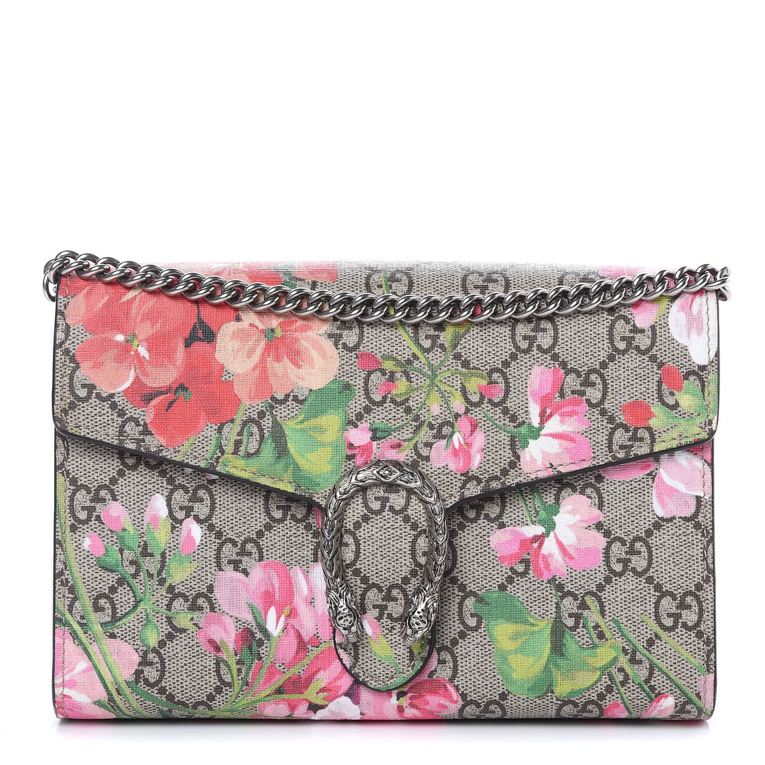 Gucci GG Supreme Monogram Blooms Mini Dionysus Chain Wallet Beige Multicolor Dry Rose 1 of 10