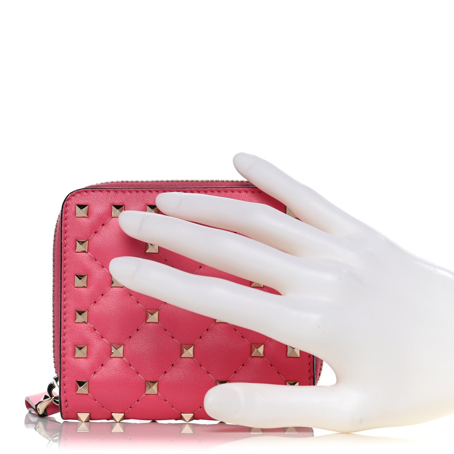 Nappa Rockstud Spike Compact Zip Around Wallet Shadow Pink