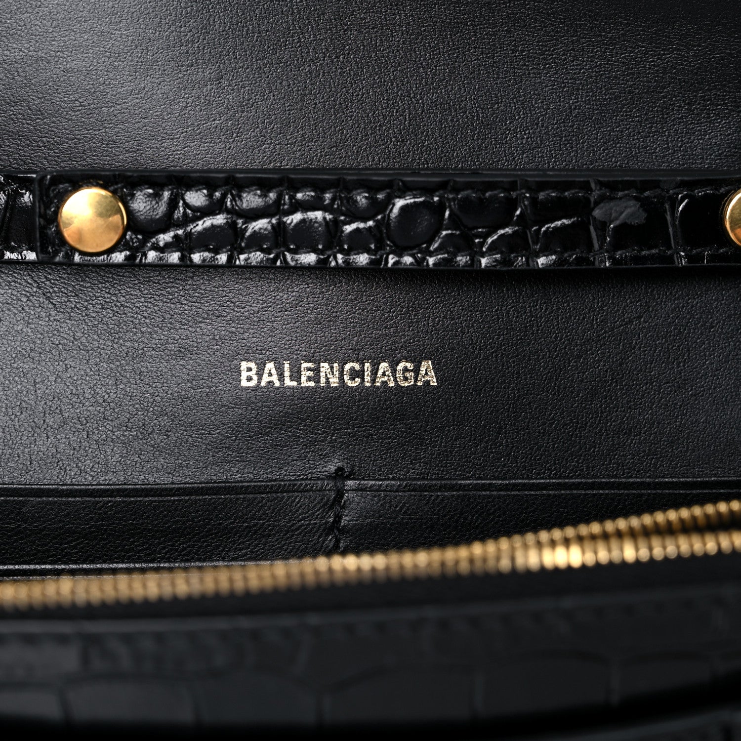 Balenciaga Shiny Calfskin Crocodile Embossed Hourglass Chain Bag Black 5 of 11