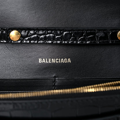 Balenciaga Shiny Calfskin Crocodile Embossed Hourglass Chain Bag Black 5 of 11