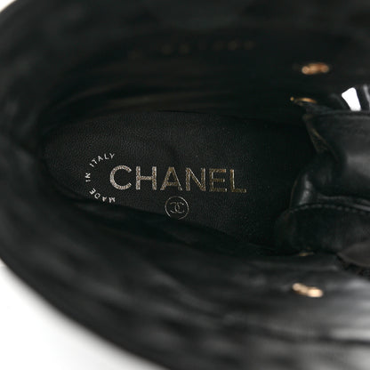 Chanel Lambskin Quilted Lace Up Combat Boots 36.5 Black 6 of 10
