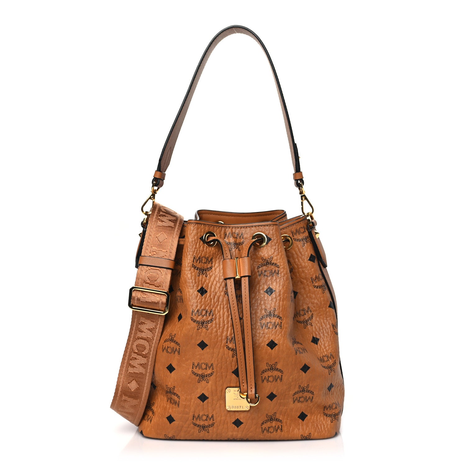 MCM Visetos Small Aren Drawstring Bag Cognac 1 of 8