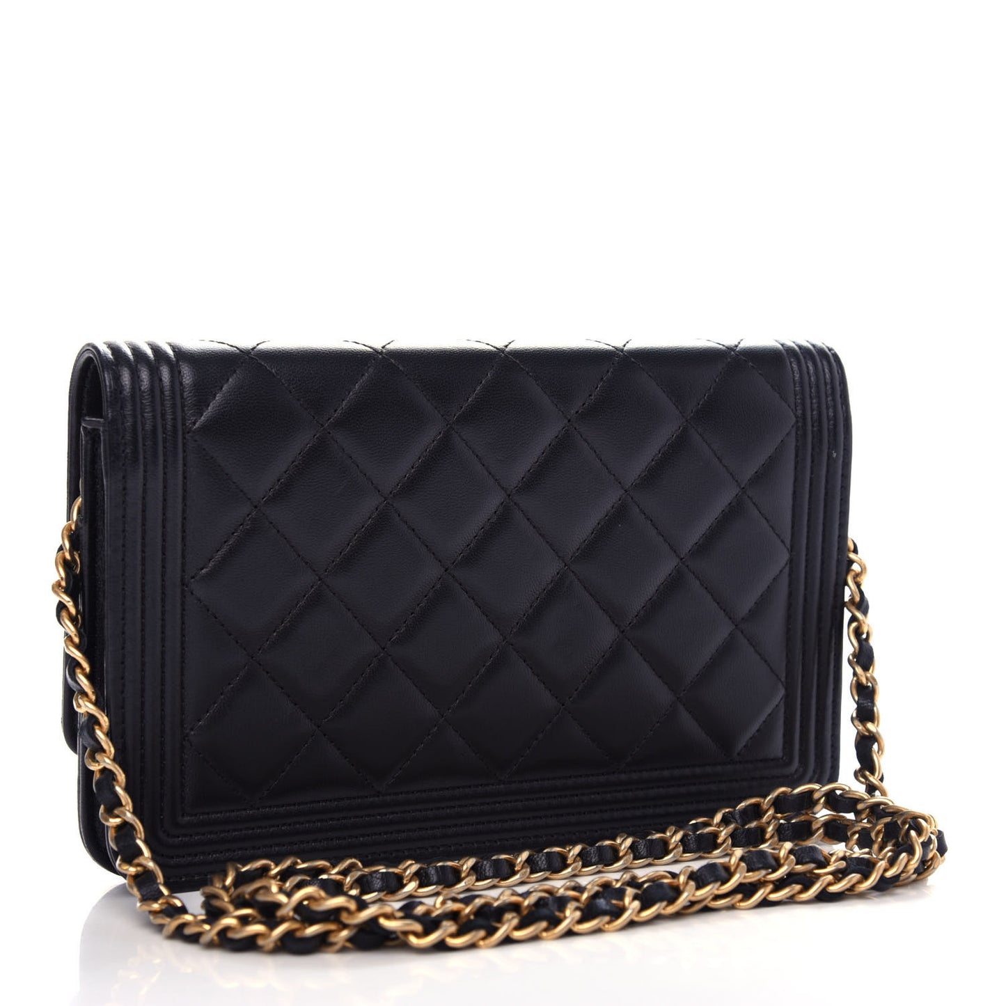 Lambskin Quilted Boy Wallet On Chain WOC Black