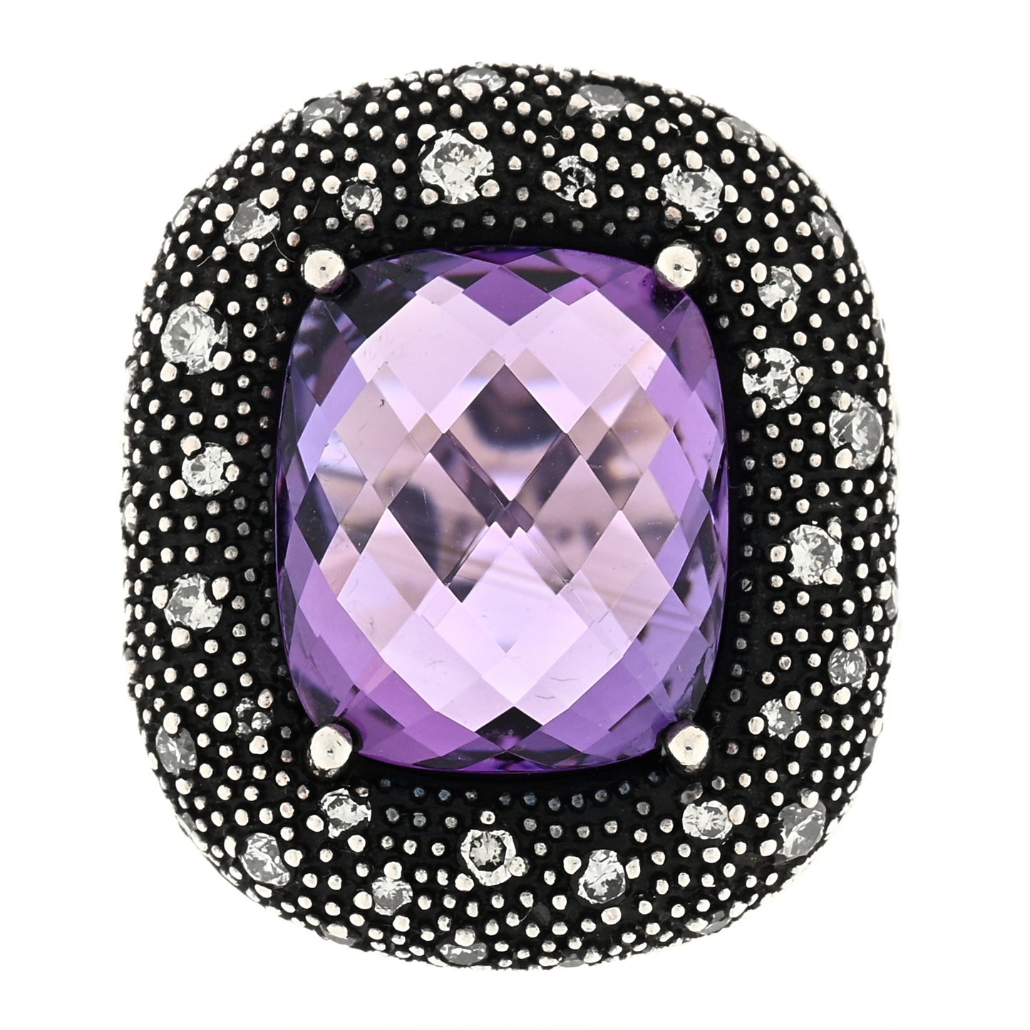 Sterling Silver Diamond Amethyst 14mm Midnight Melange Ring 52 6