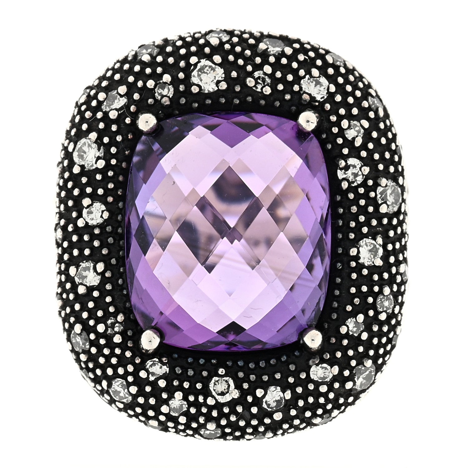 David Yurman Sterling Silver Diamond Amethyst 14mm Midnight Melange Ring 52 6 1 of 4