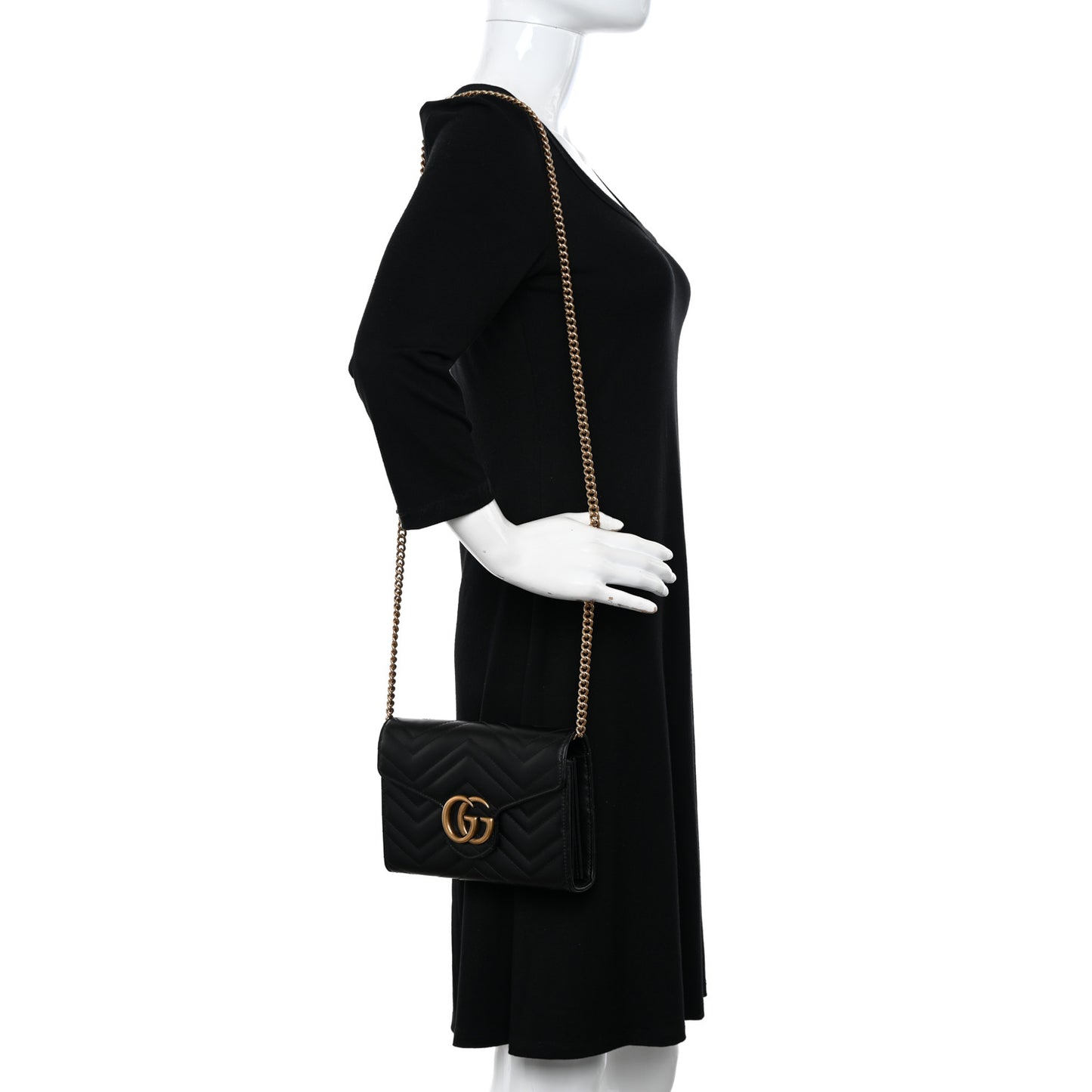 Calfskin Matelasse GG Marmont Chain Wallet Black