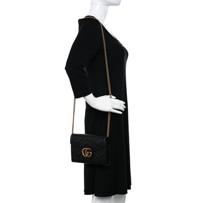 Gucci Calfskin Matelasse GG Marmont Chain Wallet Black 2 of 10